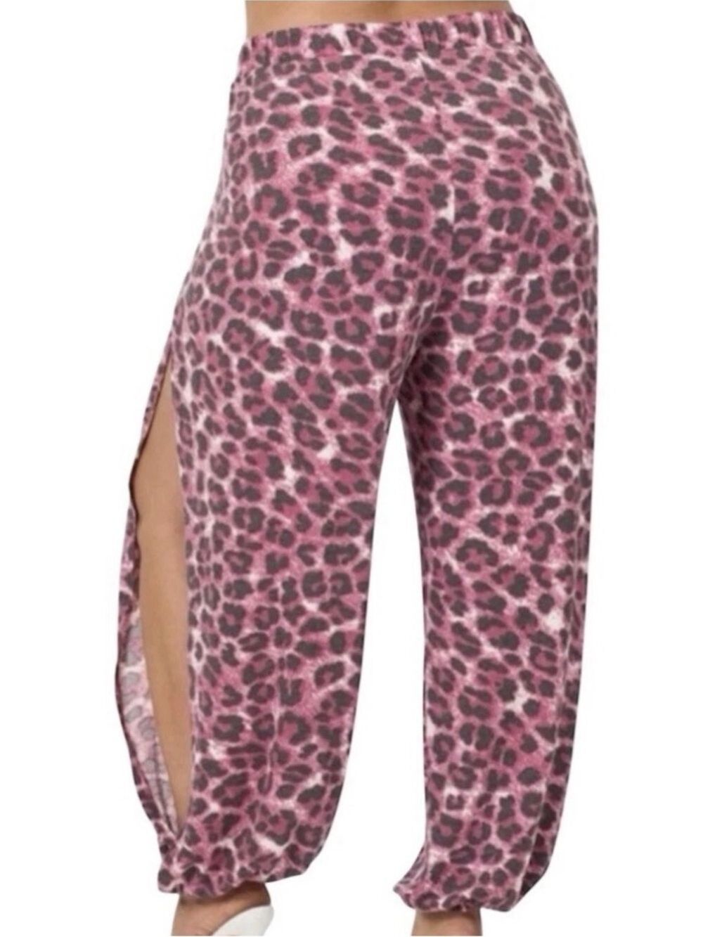 Zenana Pink Leopard-Print Harem Joggers NWT - Picture 2 of 6